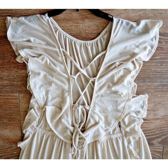 Free People Beach OB1733779 Women's Sz M Oatmeal Terrazo Linen Blend Maxi Dress - Picture 9 of 14